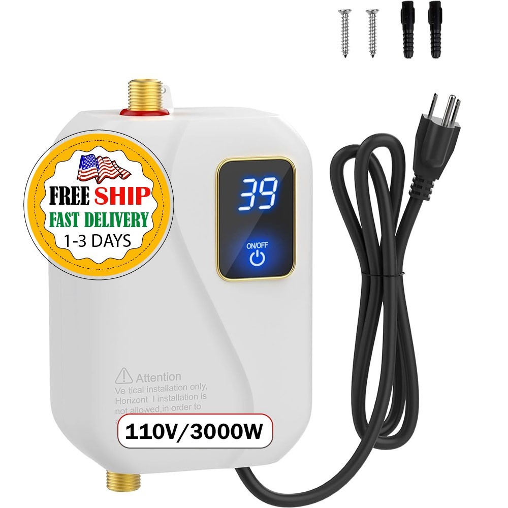 Calentador De Agua Electrico Instantaneo Sin Tanque 110V Para Cocina Casa 3000W
