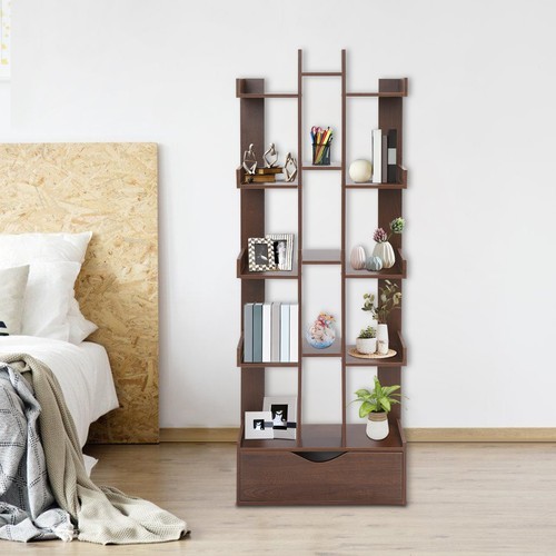 15-Compartment Bookcase Floor Standing Bookcase Book Storage Rack with Cabinet!!