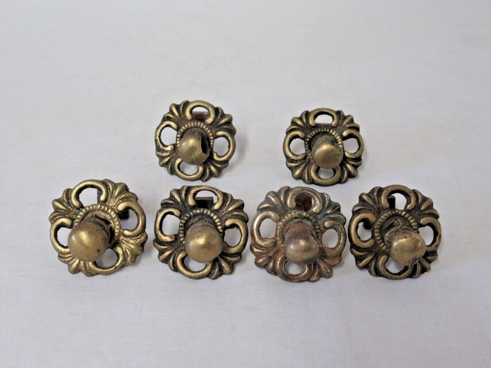 3 PR. (6) DRAWER PULL EYE POSTS W/ ORNATE BRASS BACK PLATES