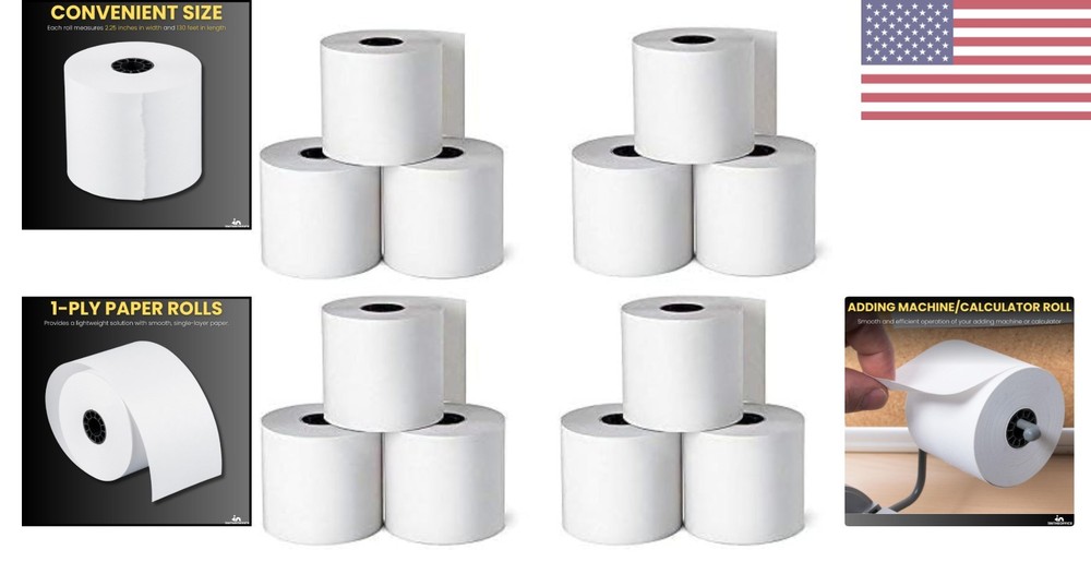 Adding Machine Rolls 2 1/4" x 130' - 12 Uncoated Rolls, Bright White