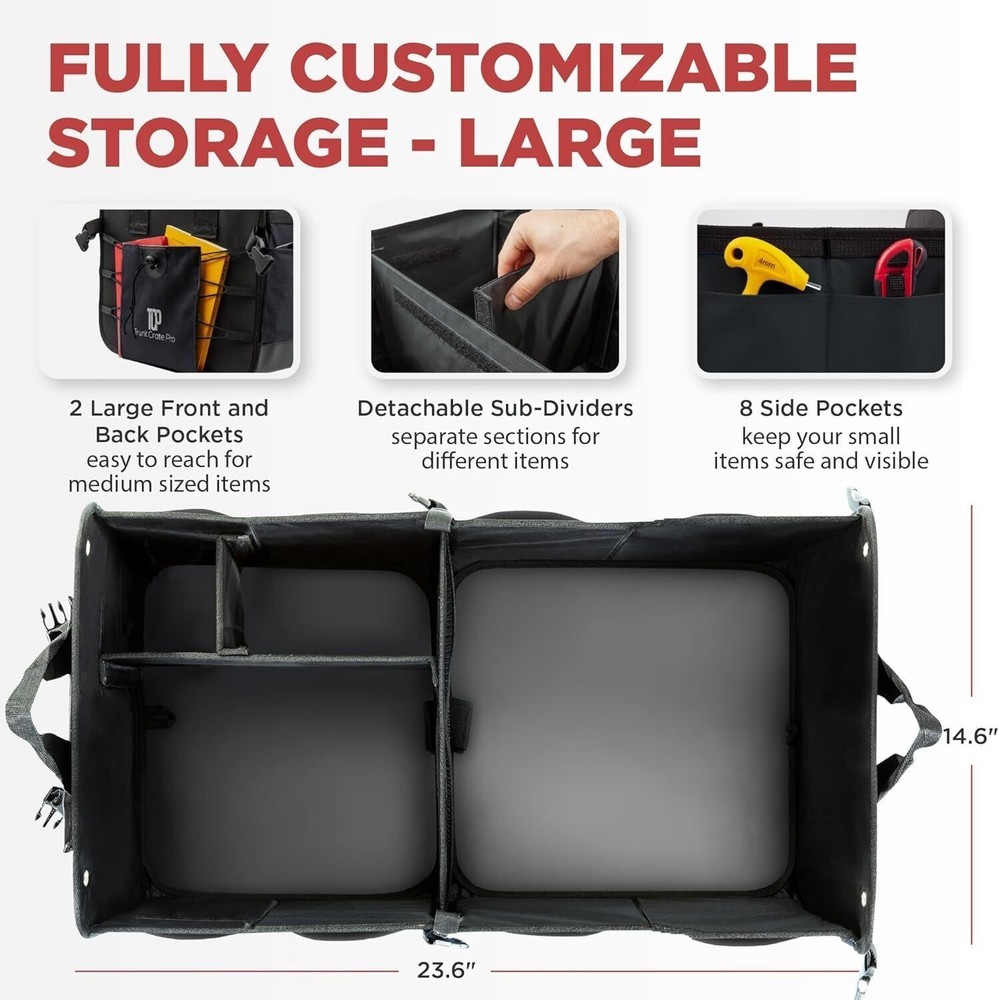Trunk Organizer Adjustable Multi Compartments Collapsible Car Storage Handbag