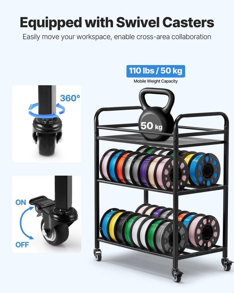 VEVOR 3D Printer Filament Storage Rack 3 Tier Filament Spool Holders Racks