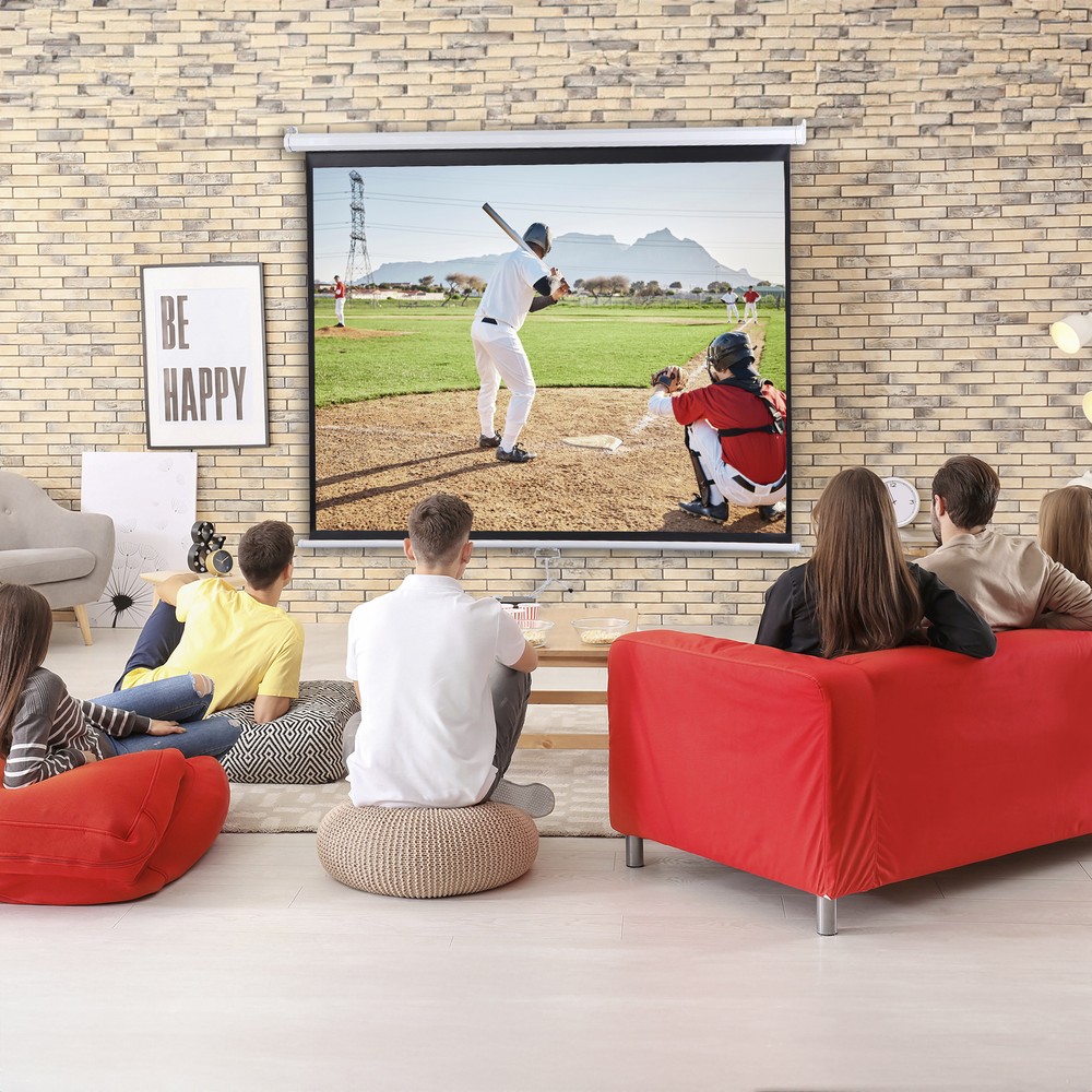 72" 4:3 HD Manual Pull Down Projector Screen Self-Locking for Home Theater White