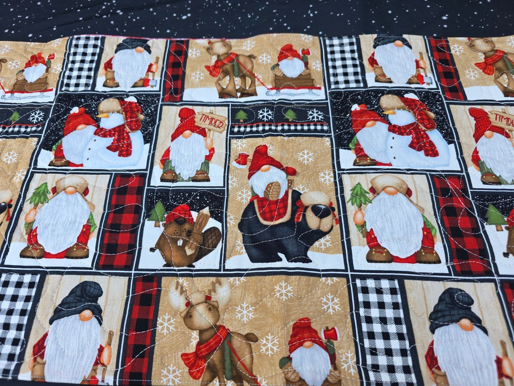 Handmade Quilted Table Runner Christmas Gnomes Snowman patchwork Moose beaver