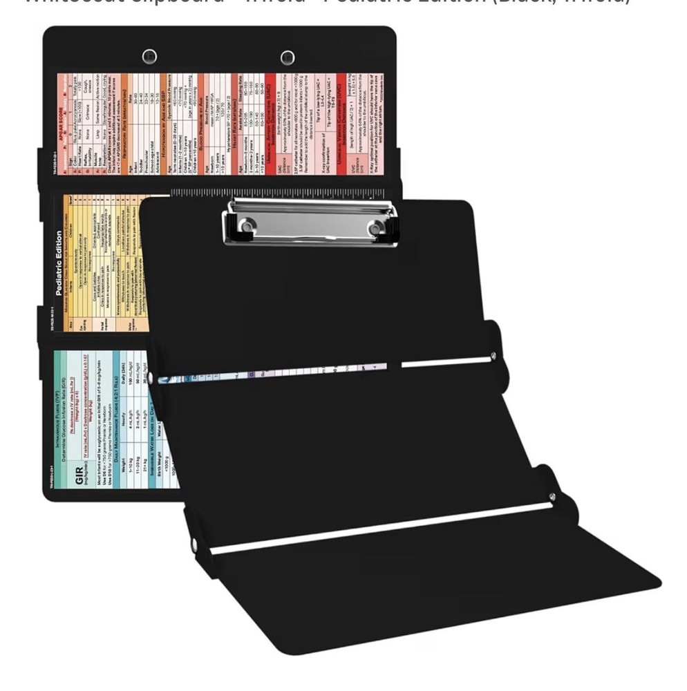Medical  Clipboard Foldable, Black W/Cheat Sheets. New Open Box READ DESCRIPTION