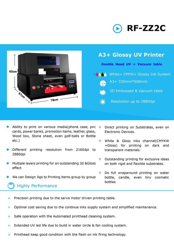 Exclusive Bundle Price Refine Full Color A3 RF-ZZ2C UV Flatbed Printer USA Tech