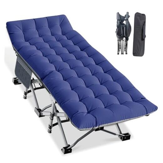 Folding Camping Cot, Extra Wide Heavy Duty Sleeping Cots 1 Oversized Blue Gray