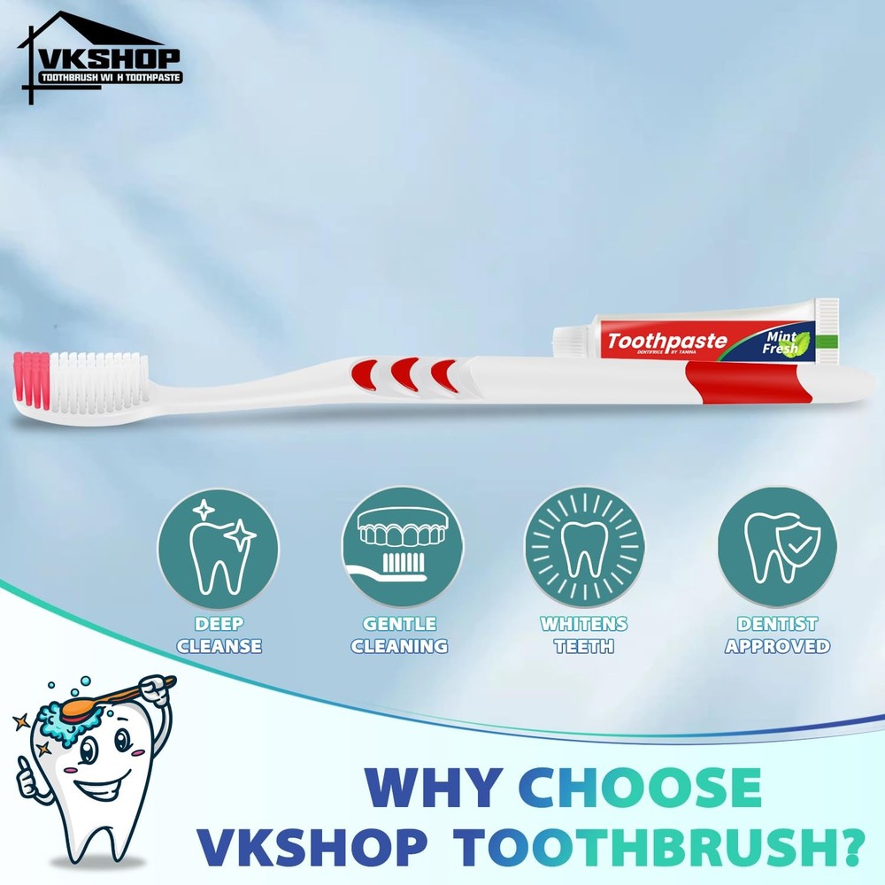 Disposable Toothbrush with Toothpaste, 12 Pack Individually Wrapped Travel To...