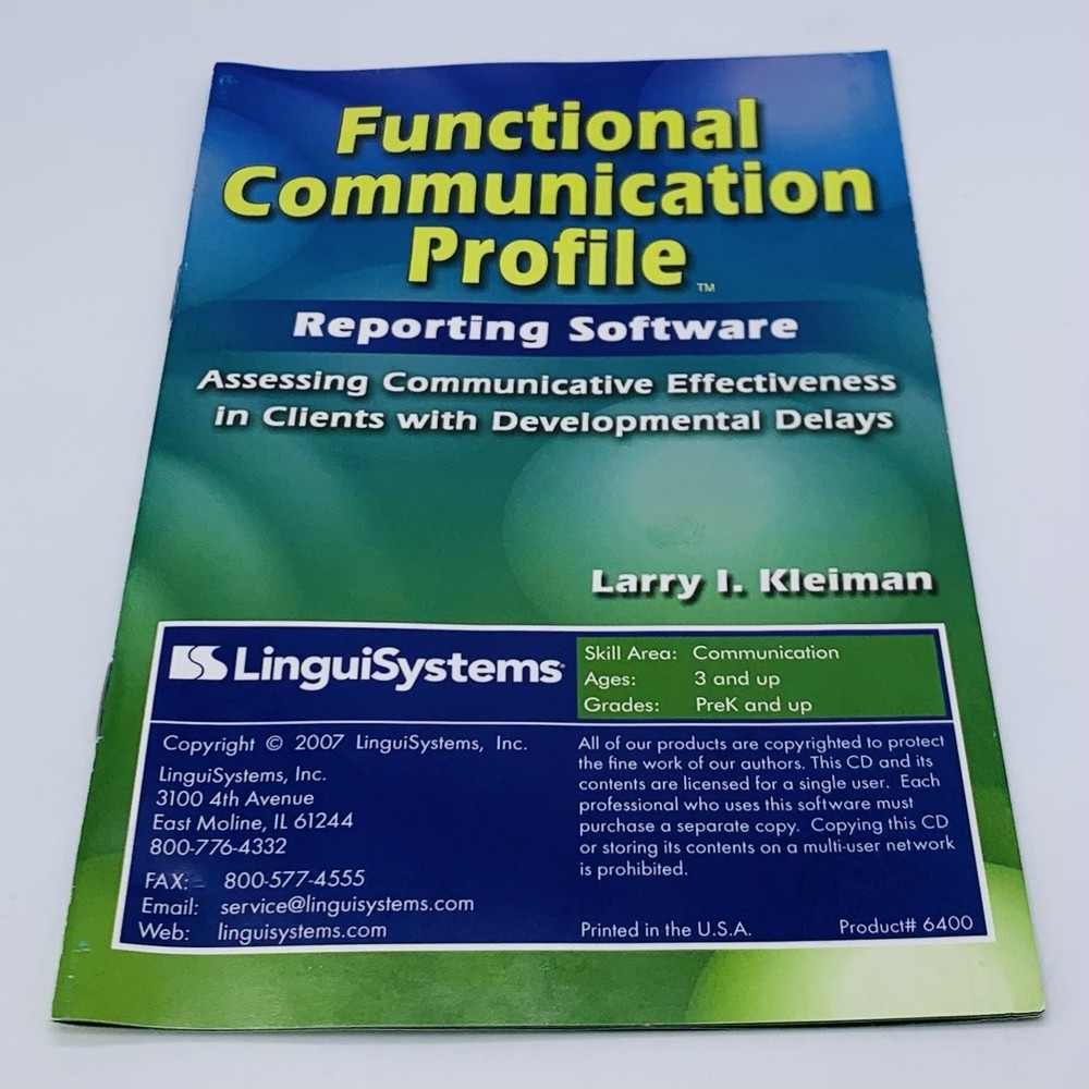 Functional Communication Profile Reporting Software Only No Manual Larry Kleiman