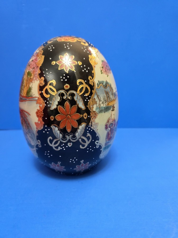 Hand Painted Oriental Porcelain Large Egg