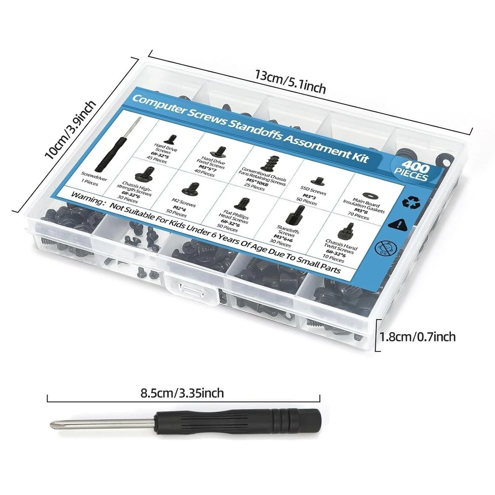 400PCS Computer Screws Assortment Kit with Screwdriver Motherboard Standoffs Kit