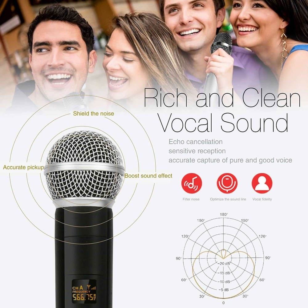 The Platinum UHF Wireless Microphone System, 200FT UHF Range Metal Profession...