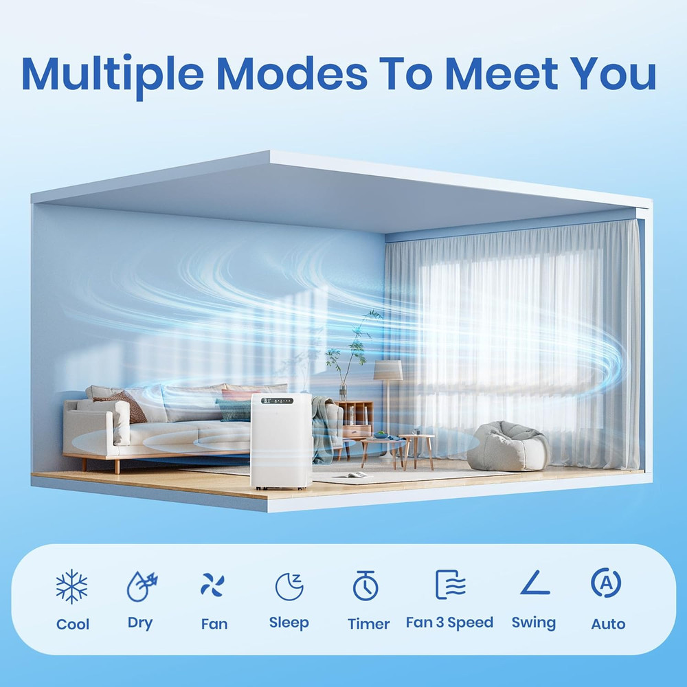 14000 BTU Portable Air Conditioners for Room Cooling up to 700 Sq. Ft, 3-IN-1 Qu