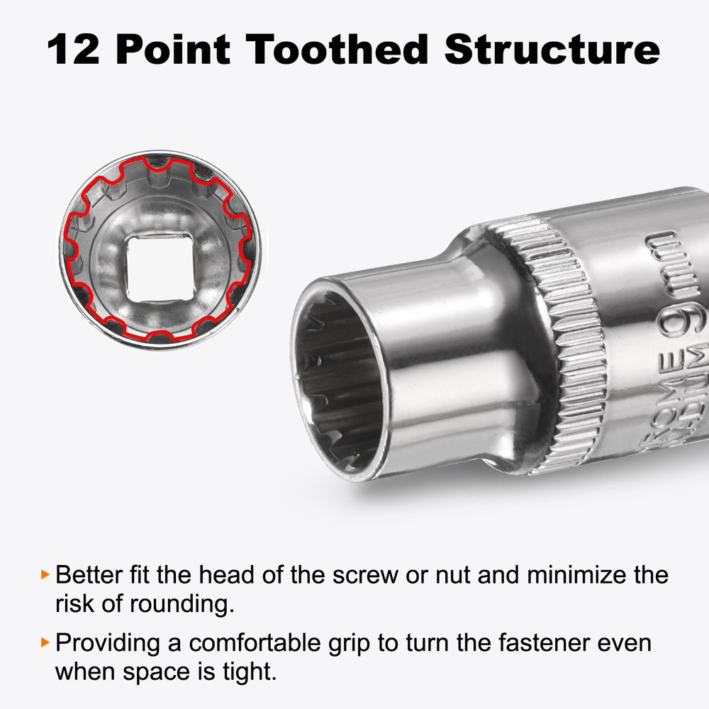 12 Points Socket 3/8" Drive 9mm Metric Shallow Impact Socket