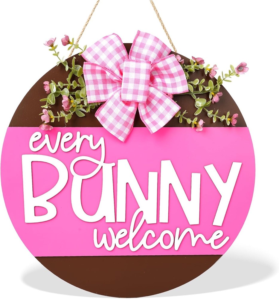 Dazingart Easter Door Decorations Bunny Decor, Easter Bunny Welcome Wreath Sign