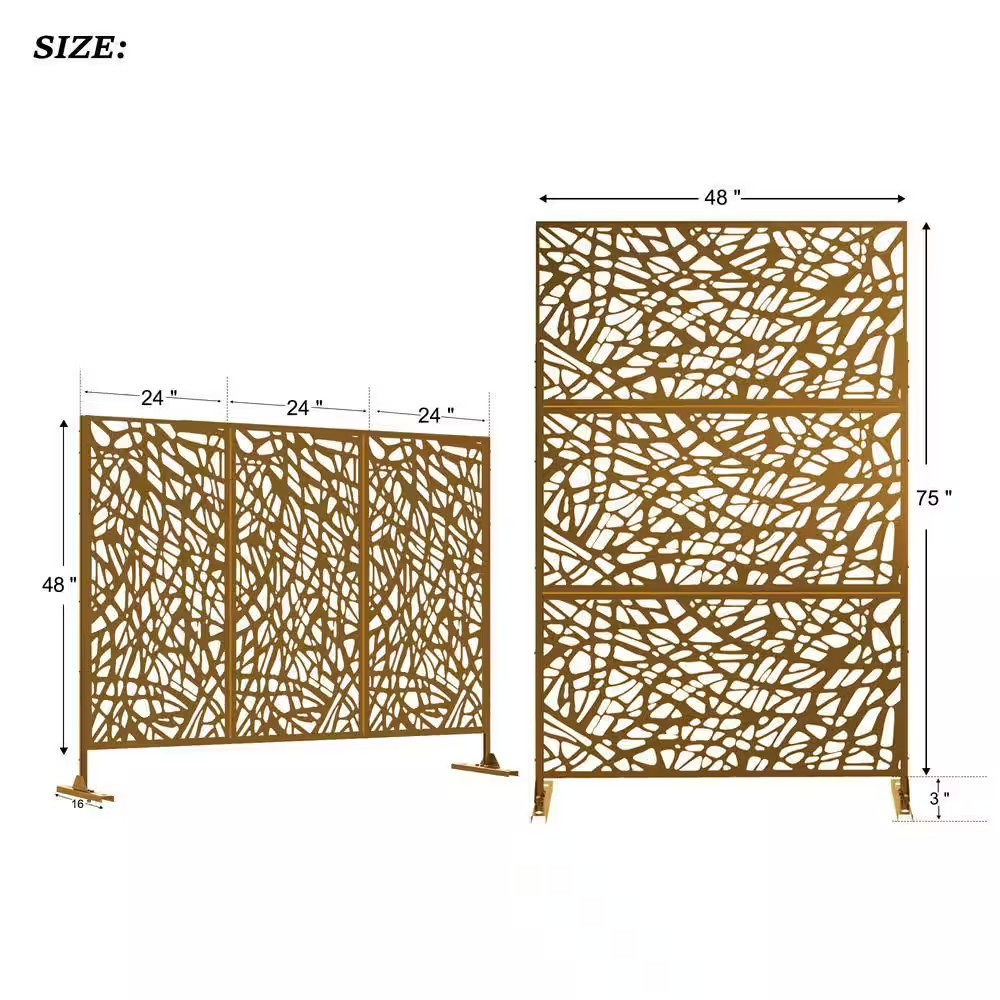 3-Panel Rust-Colored Weather Resistant Panel Screen
