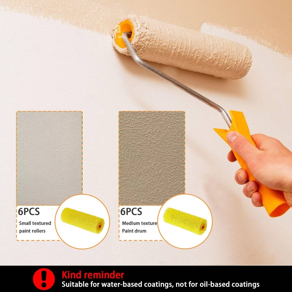 YLTOLOO 12 Pcs Textured Paint Roller Covers with 2 4",12pcs+2frame, Yellow
