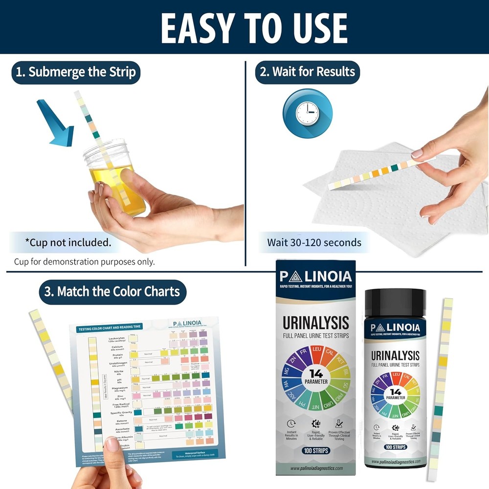 14-in-1 Urine Test Strips Full Panel, 100 Count, Urinalysis Testing for General