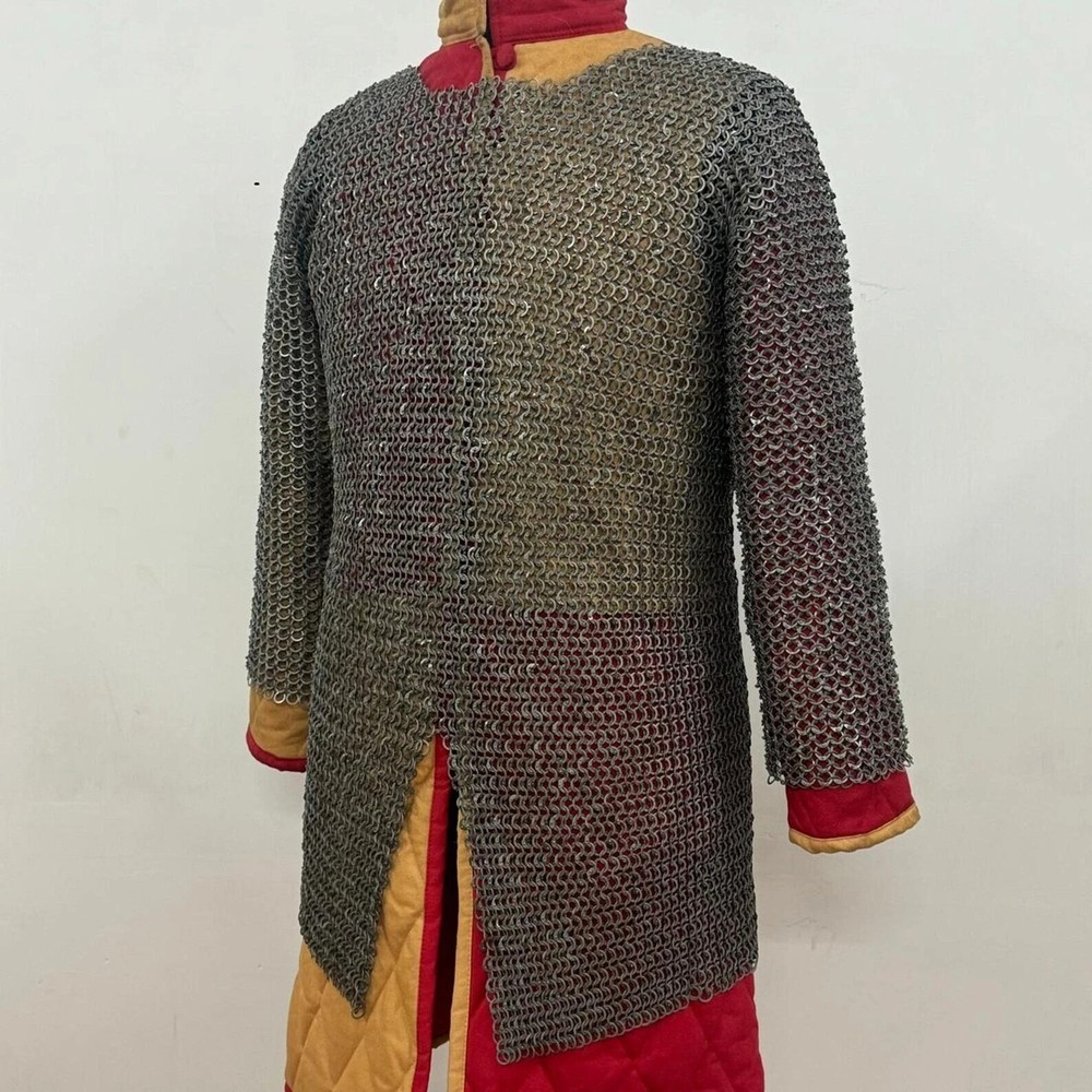 Medieval Riveted Chainmail Shirt Flat Ring Full Sleeve Armor LARP Reenactment
