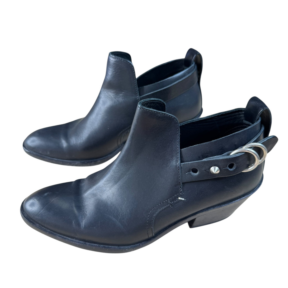 Rag & Bone Boots Size 36.5 Black Leather Ankle Boot Western Ring Stud Style
