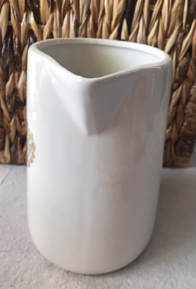 Ceramic Pitcher 7”Heart Flutter White W/ Copper Handle Unique. EUC debi Lily