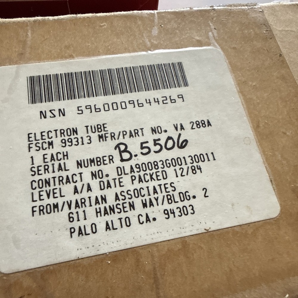 VA-288A VARIAN Reflex Klystron Microwave 1984