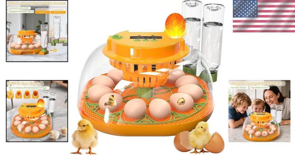 12 Egg Incubator with Automatic Turn, Humidity Control, Egg Candler for Chicken