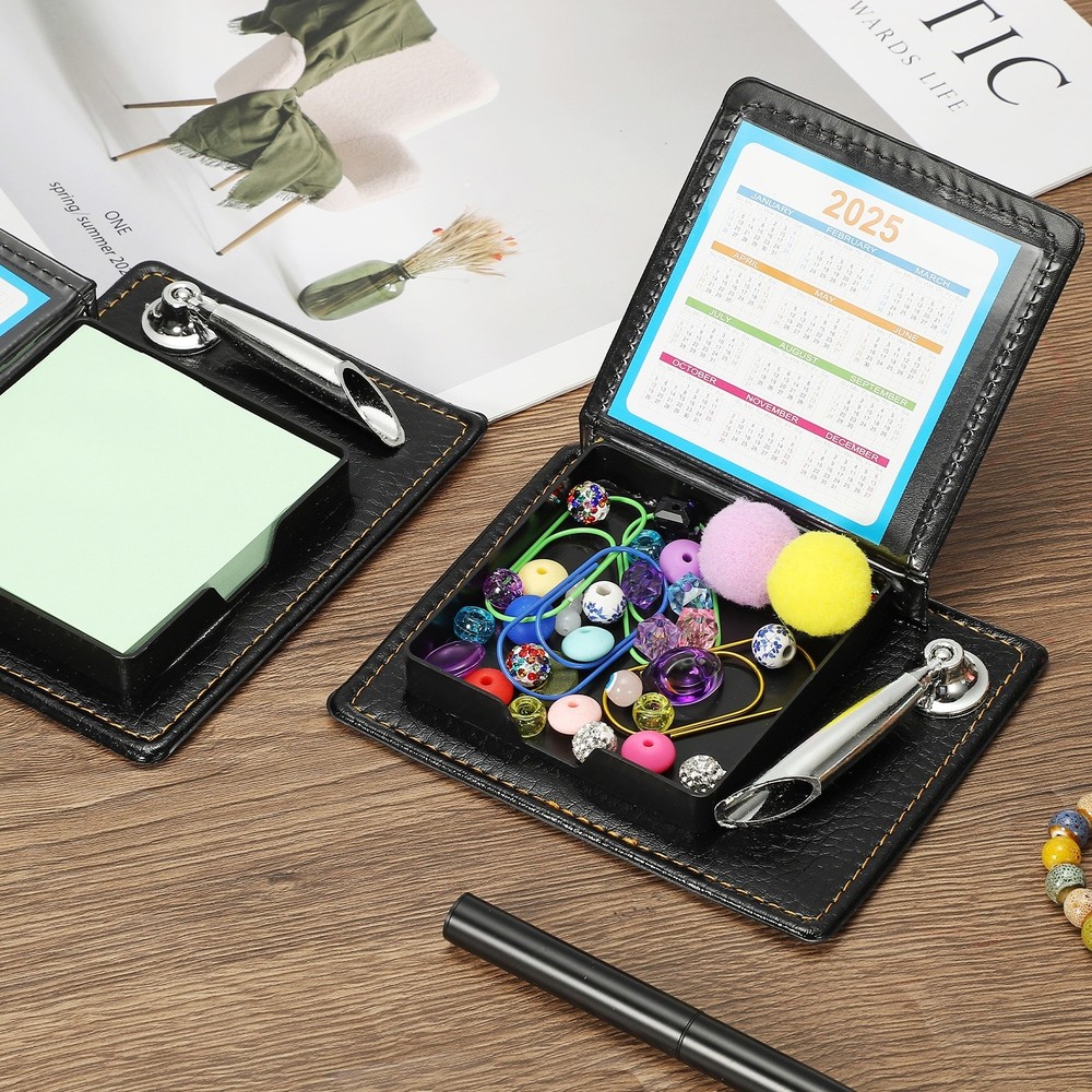 1pcs Leather Sticky Notes Holder, Post Notes Holder with Pen Holder,Pink