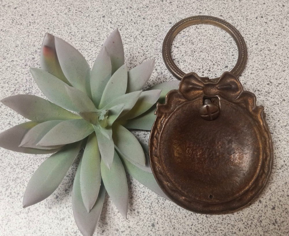 Antique Victorian Cast Brass Ornate Drop Ring Drawer Pull Decorative Makers Mark