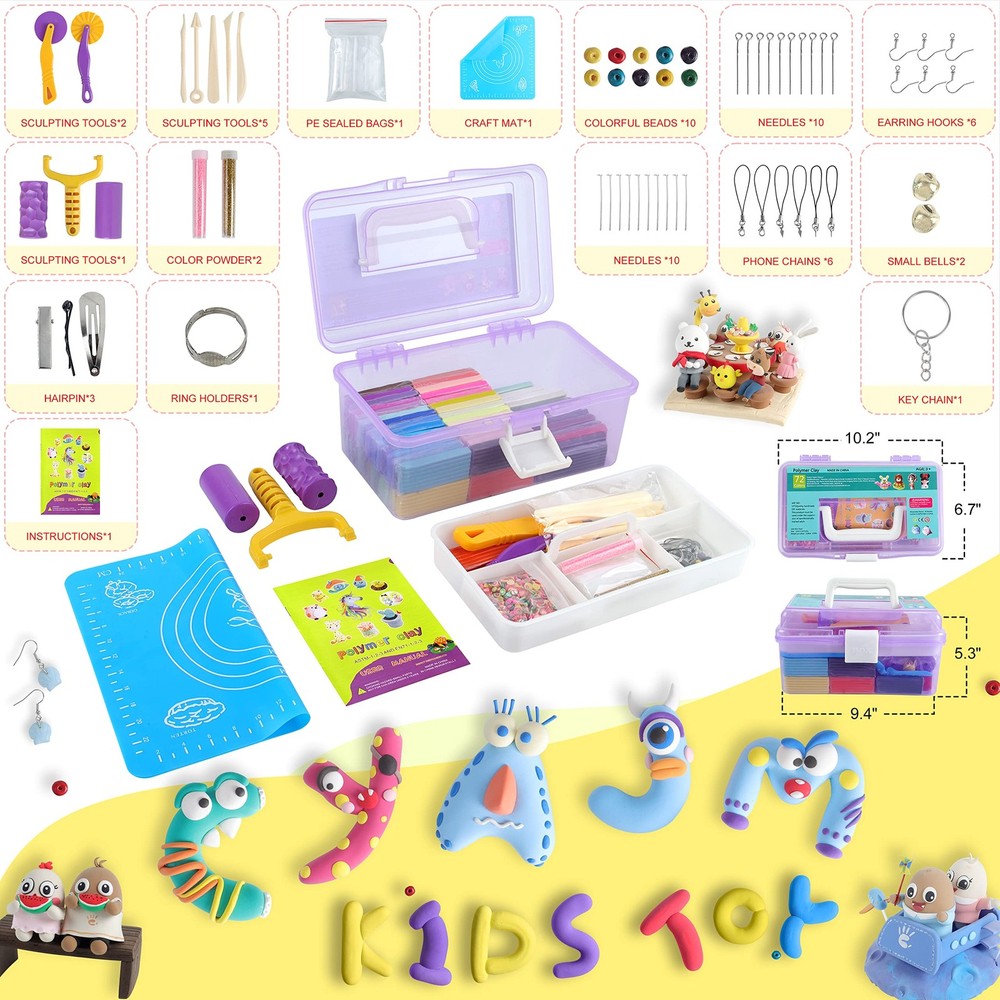 Polymer Clay 72 Colors, Modeling Clay for Kid Sets - Includes Sculpting Tools...