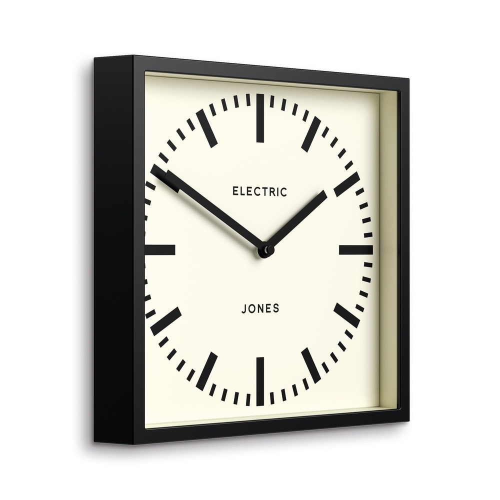 9.8" Black Square Box Wall Clock Station Dial Kitchen Office Decor Modern