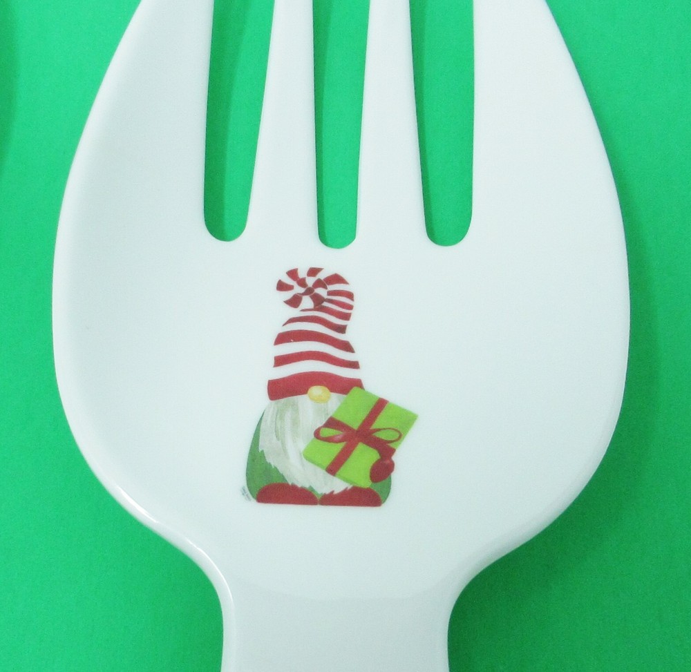 Salad Serving Fork And Spoon Server Set Gnome For Christmas 10.5" x 3.5"