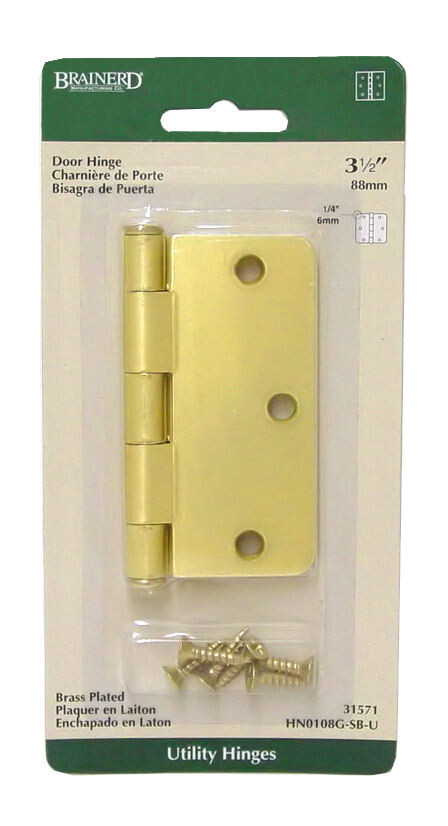 (12 Pack) 3-1/2" Hinge 1/4" Radius Round Corner Satin Brass