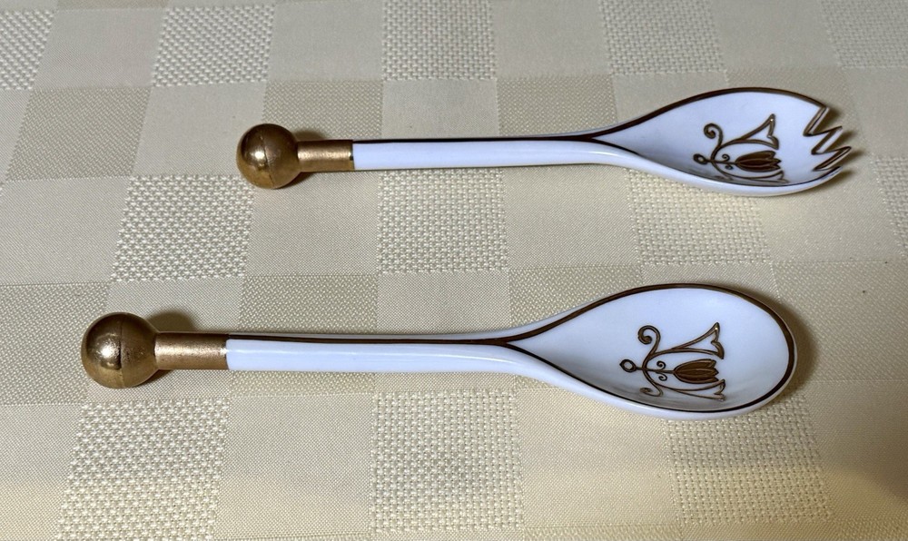 Rare Noritake #175 Christmas Tree Salad Serving Fork & Spoon Set EUC 7 1/4”