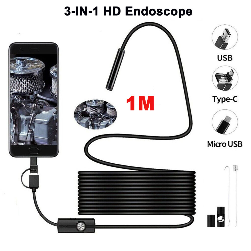 1M 6LED USB Snake Endoscope 7mm HD Inspection Camera Scope for Android Windows