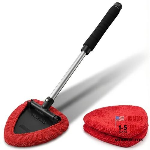 Windshield Window Cleaner Tool, Extendable Long-Reach Handle, Black & Red