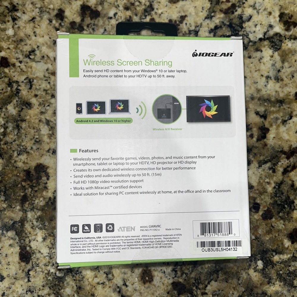 IOgear Wireless Screen Sharing Android/Tablet/Laptop/PC Windows + to HDTV NEW!