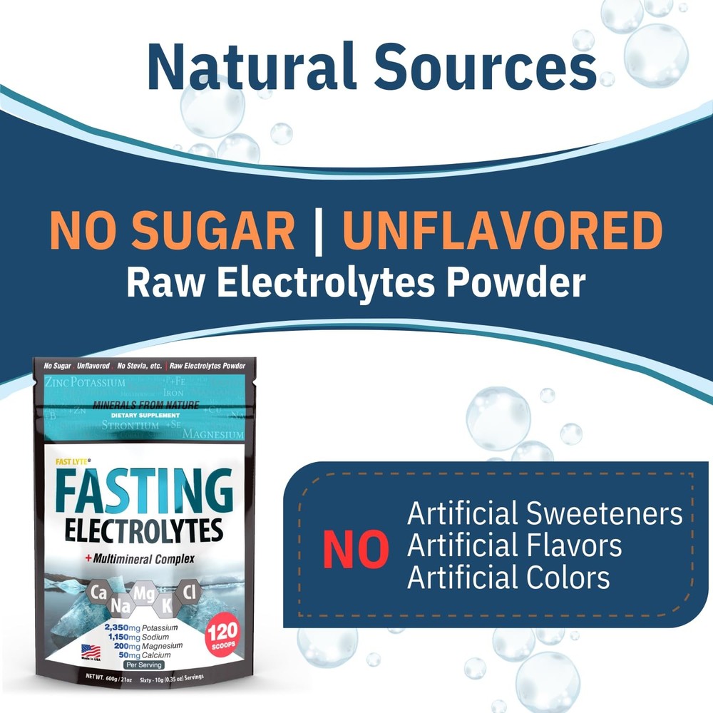 Fasting Electrolyte Supplement Powder | No Sugar Unflavored Raw Electrolytes ...