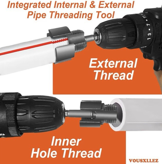 2PC Pipe Threading Tool – Internal & External, Fits 1/2" 3/4" PVC