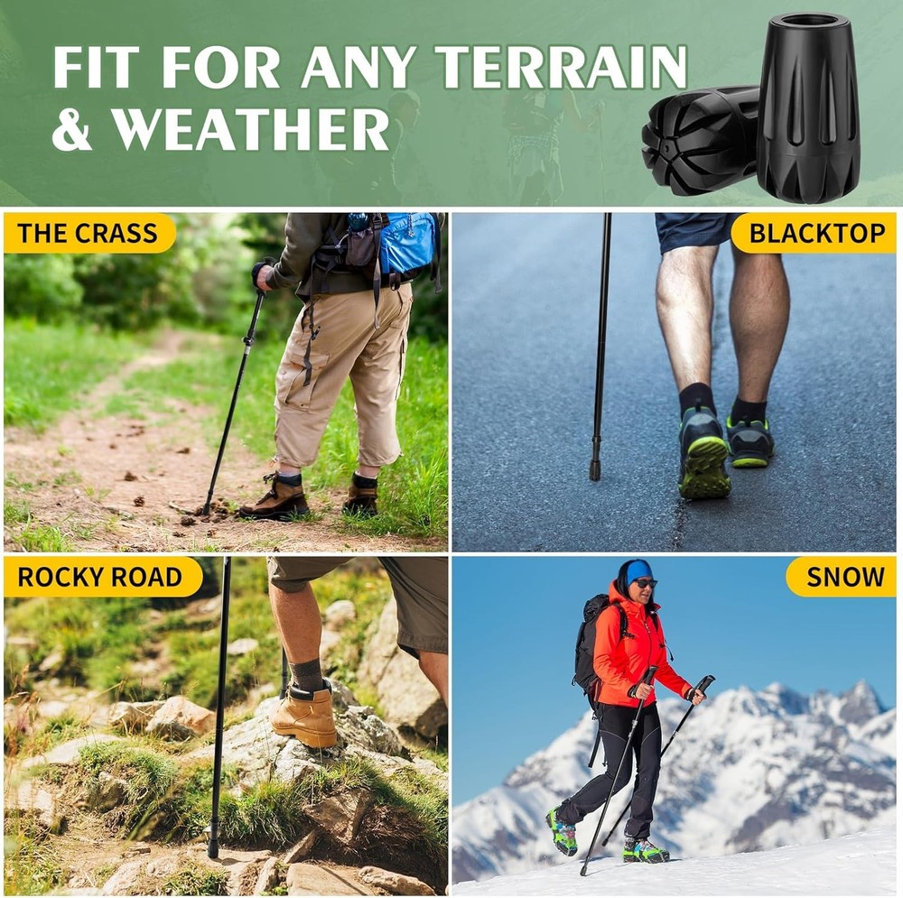 Durable Replacement Rubber Tips for Trekking Poles - Universal Black