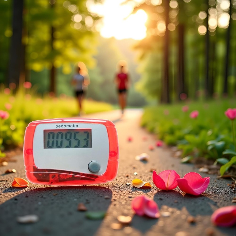 Lightweight Red Pedometer: Track Steps, Calories, and Exercise Time Effortlessly