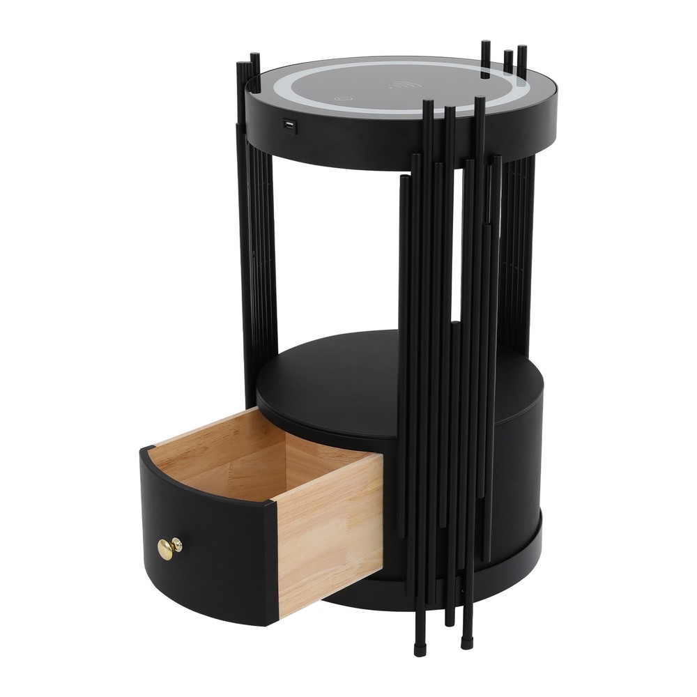 Smart Nightstand With Wireless Charging Station Bedside Table LED Side/End Table