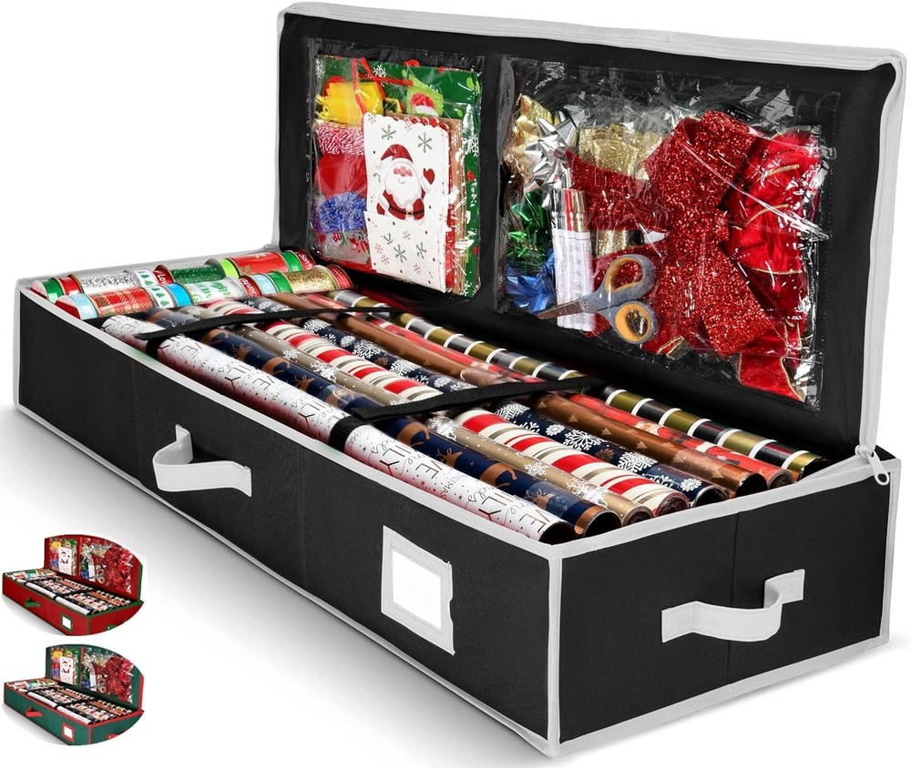 Gift Wrap Organizer with Pockets - Heavy Duty Wrapping Paper Storage Solution