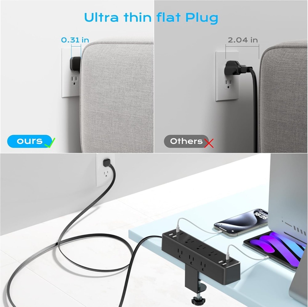 Tabletop Edge Mount Power Strip USB Charging Station