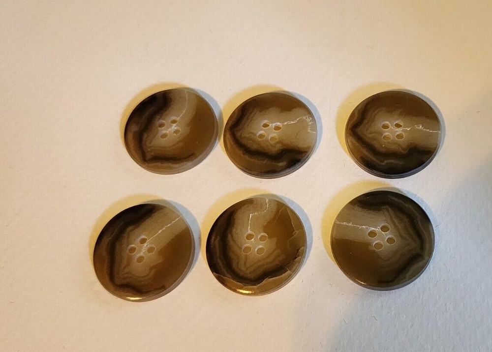 6 Coat Replacement Buttons 1 1/8" Brown Carmel Cream Marbled Plastic 4 Hole