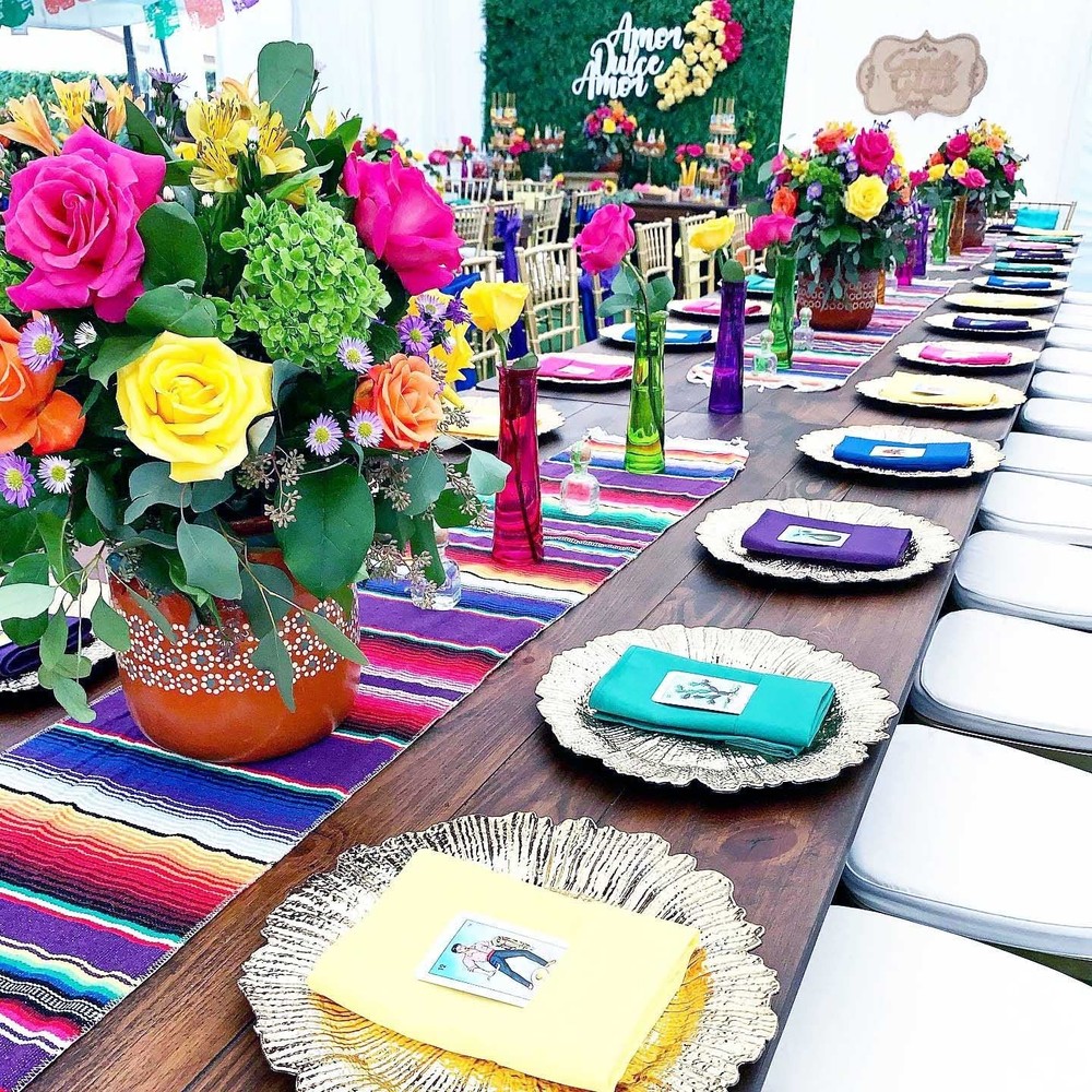 6 Pack Mexican Table Runners 14” x 84” Rainbow Colors Large Boho Mexican Them...