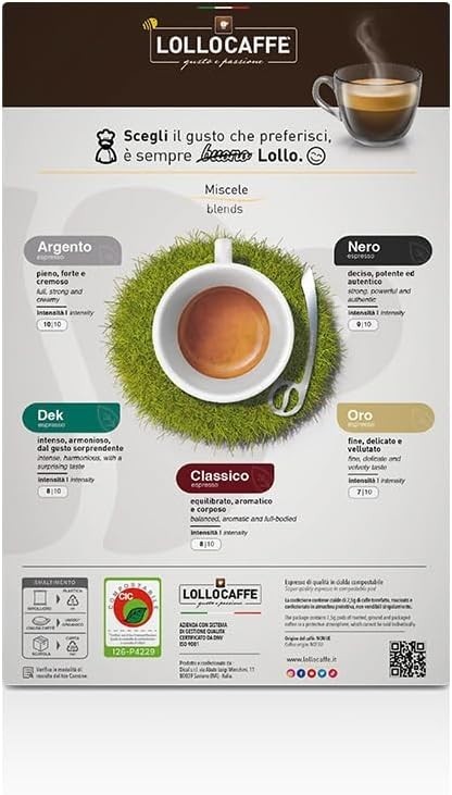 35x Lollo Caffè CLASSICO ESPRESSO Compostable Pods 44mm e.s.e Loose (BB 12/2026)