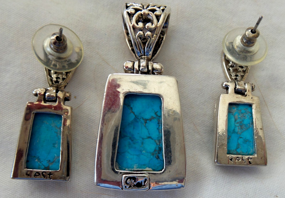 Turqoise and silver Pendant and Post Earrings. Signed Best