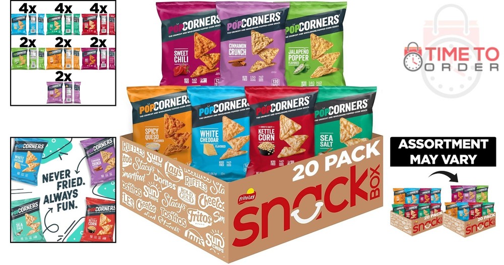 Popcorn Snacks Sampler Pack 20 Variety 1oz Chips Non-GMO Kosher On-the-Go