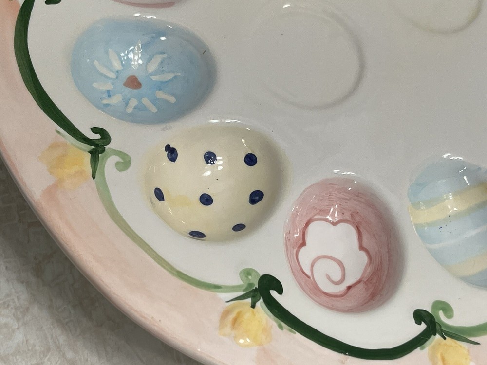 Easter Deviled Egg Floral Ceramic Plate Hand Painted Heavy High End Decor